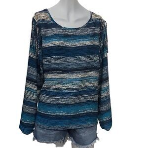 Ariat Blue Long Sleeve Fringe Etta Blouse‎ size large